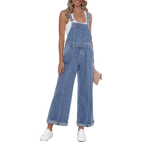 Dresses & Skirts - Vetinee Womens Overall Denim Loose Fit Wide Leg Bib Stretch Baggy Jeans Jumpsuti